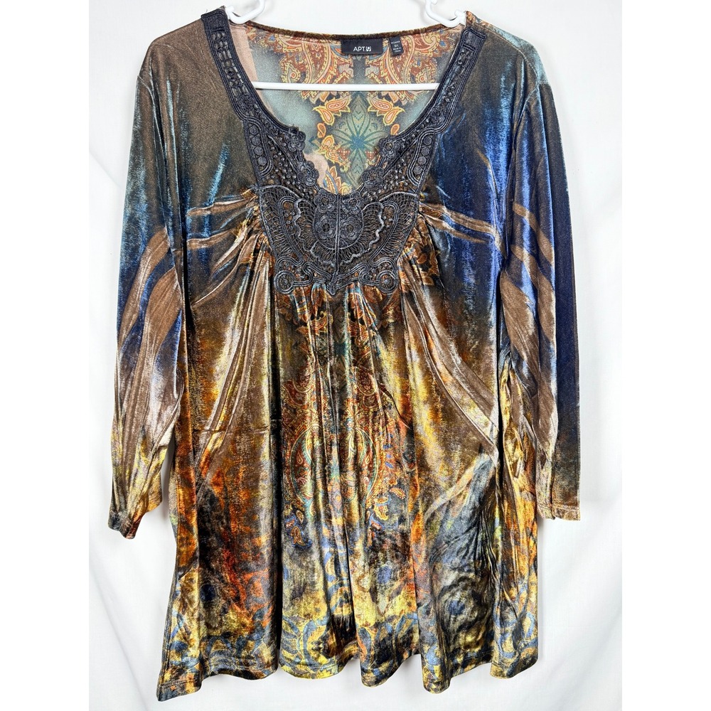 Apt. 9 Women Top 3X Multicolor Velvet Paisley Fairy Grunge Embroidered V-Neck